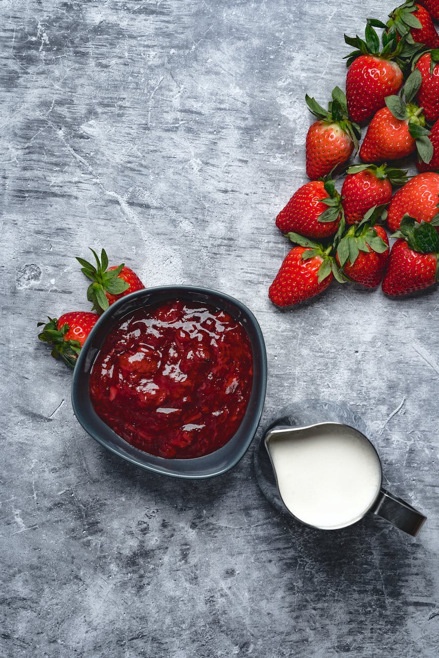 photo of a bowl with strawberry jam