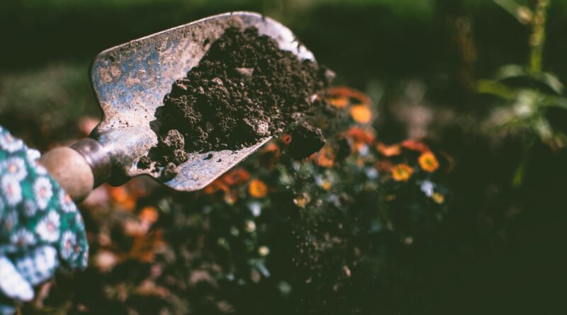 person digging on soil using garden shovel