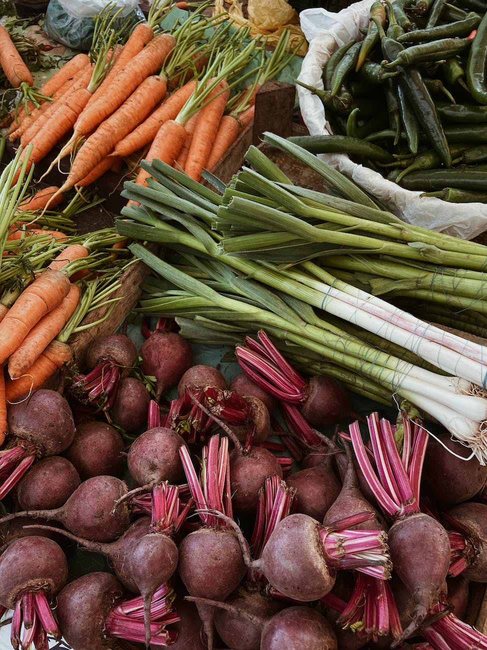 fresh vegetables on a market stall