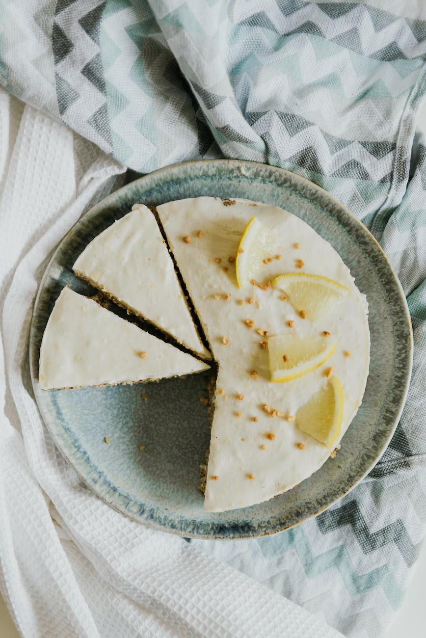 lemon cake on round ceramic plate